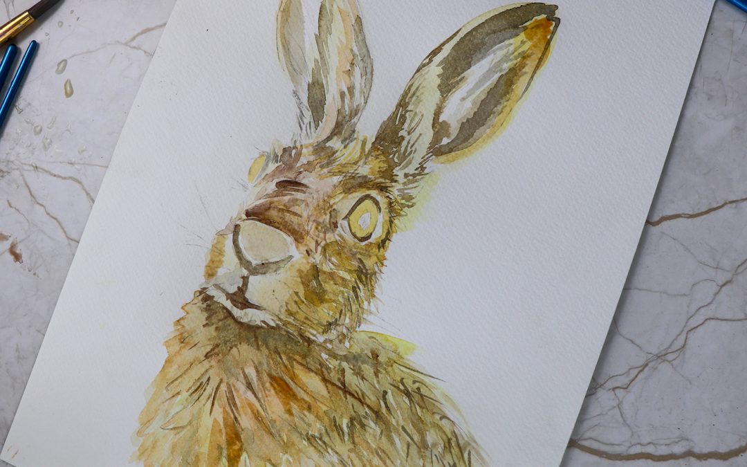 Create a hare artwork with watercolour and PIN pens