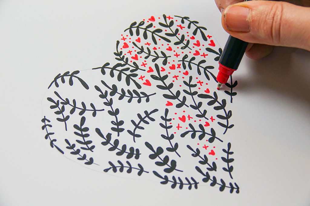 Make an illustrated patterned heart motif