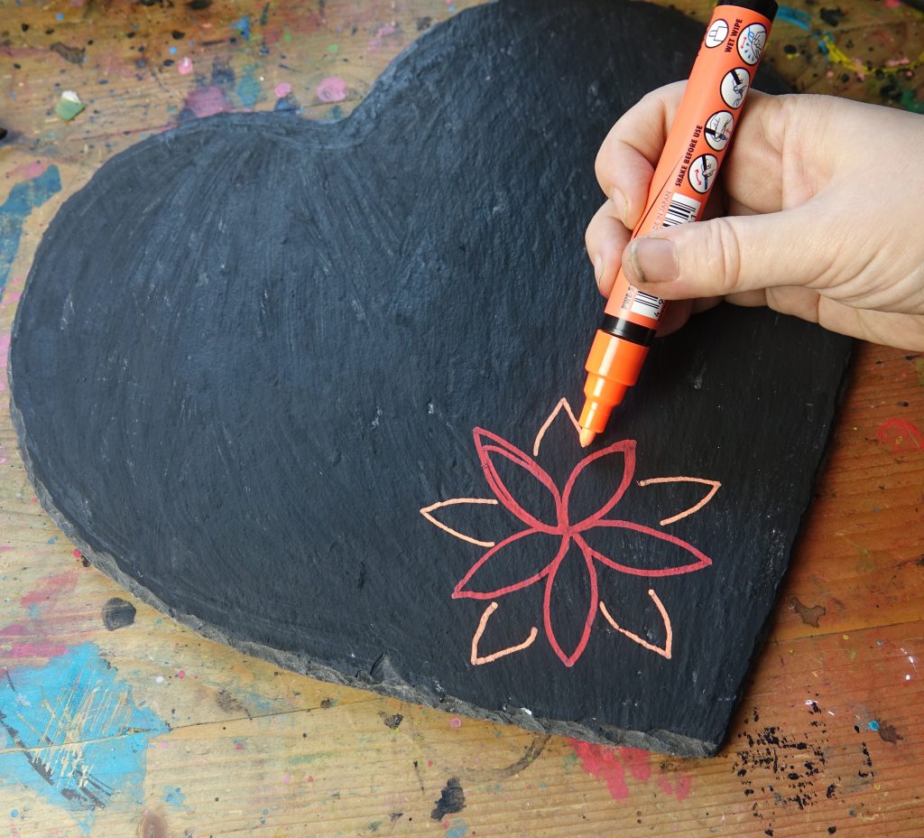 Update a slate heart with chalk pens