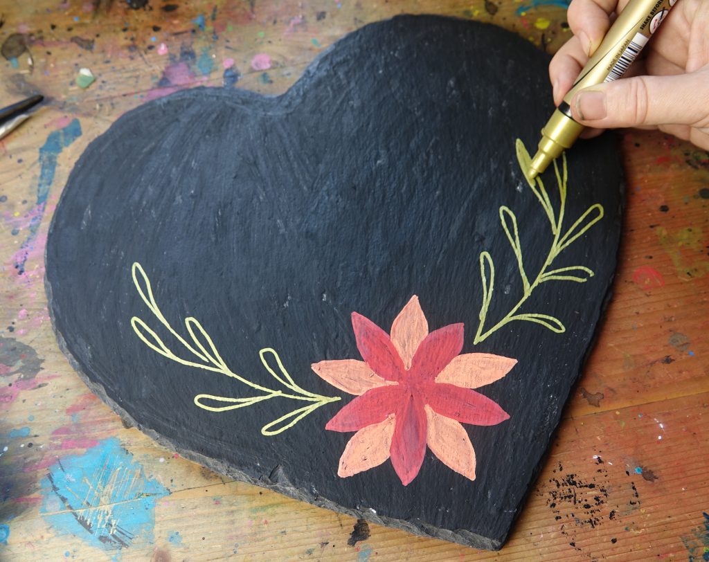 Update a slate heart with chalk pens