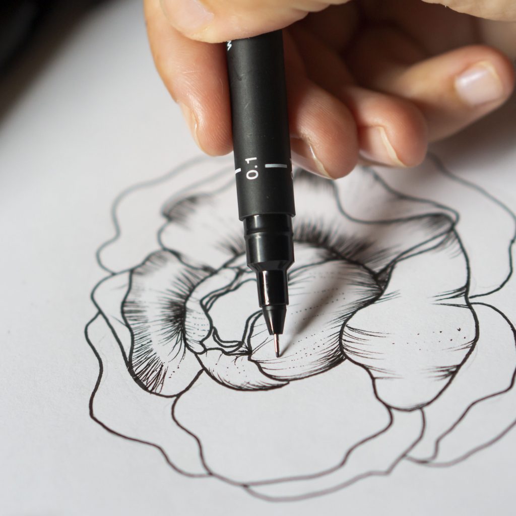 Draw a beautiful peony with uni-Pin pens