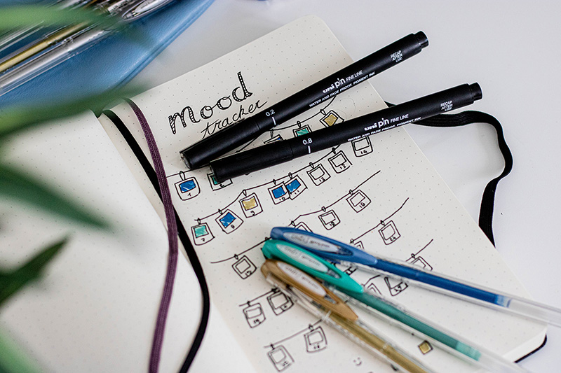 Make a mood-tracker journal page with PIN and SIGNO pens
