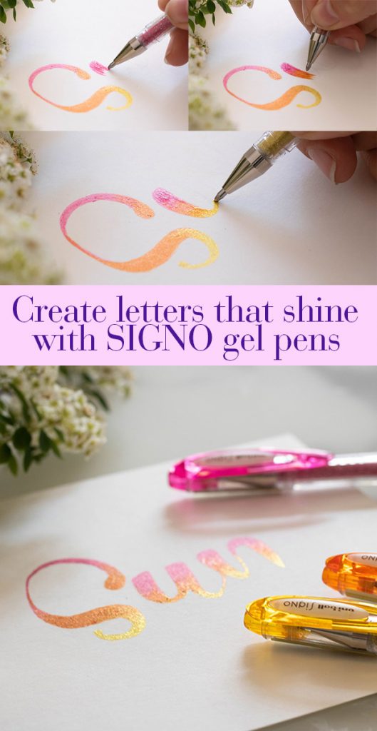 Create shimmery letters with SIGNO gel pens