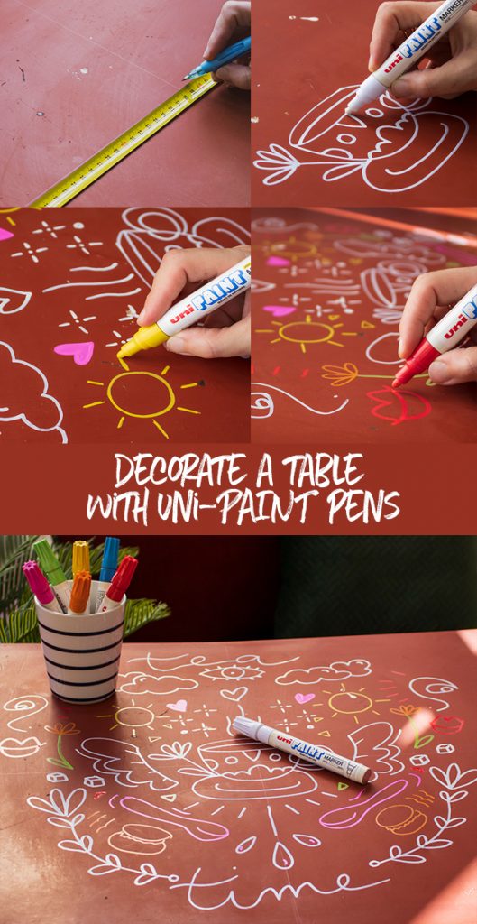 Create a funky table top with uni-Paint pens