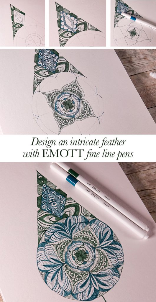 Design an intricate feather with EMOTT fine line pens