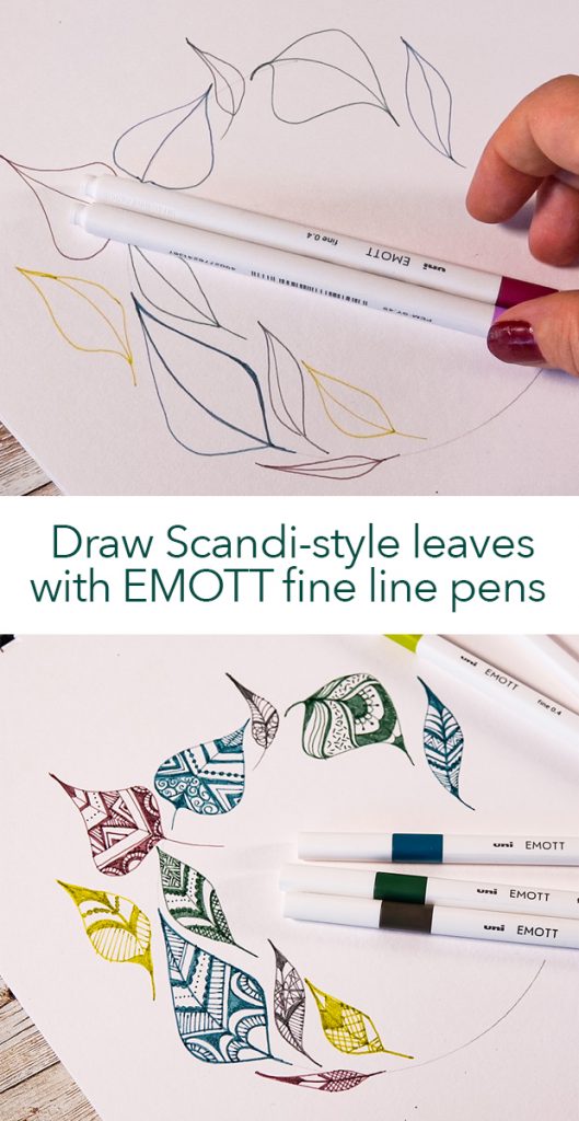 Draw Scandi style leaves with EMOTT fine line pens