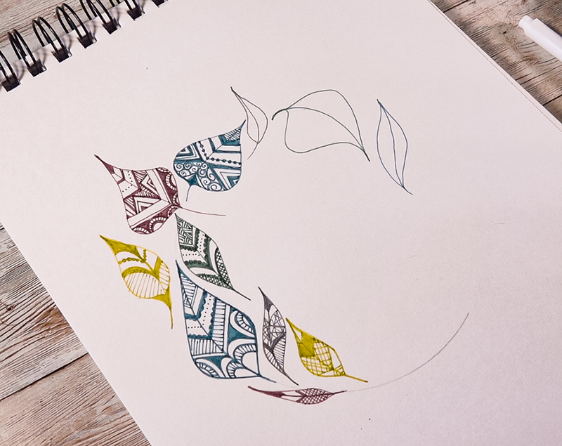 Illustrated leaf designs with fineliners