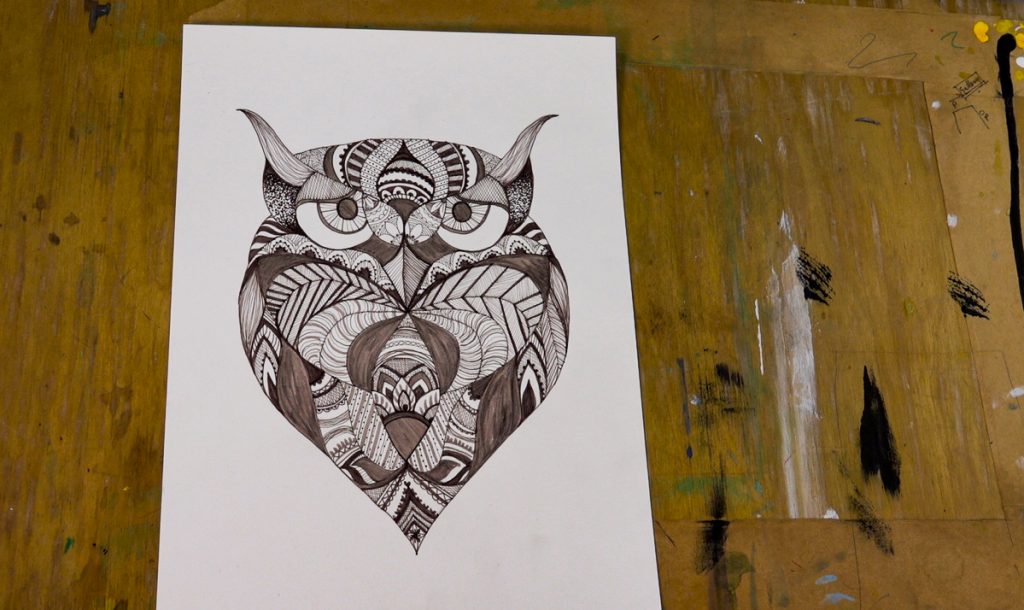 draw a folky owl with Sensitive Sepia PIN pack