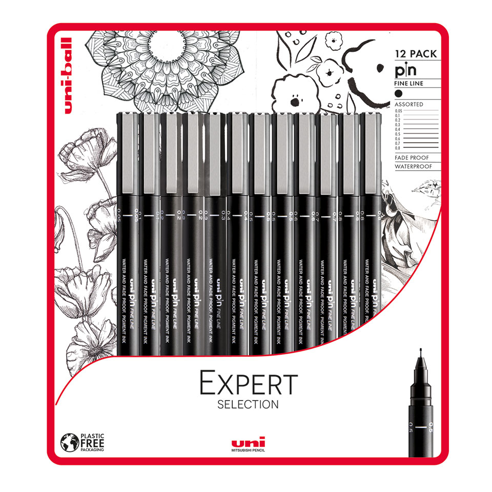 Uni-ball Expert Selection 12 piece Uni-pin fineliner drawing pens