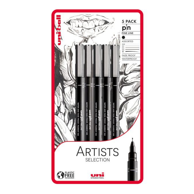 Uni-ball Artists selection 5 piece Uni-pin fineliner drawing pens, black