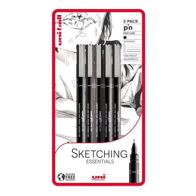 Uni-ball Sketching essentials 5 piece Uni-pin fineliner drawing pens, black