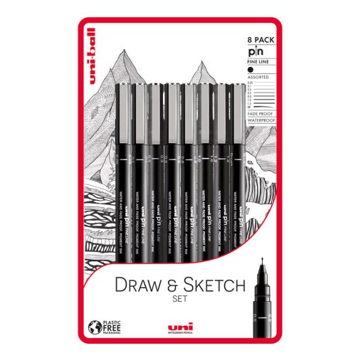 Uni-ball Pin Sketch Selection Drawing Pen Set of 3 